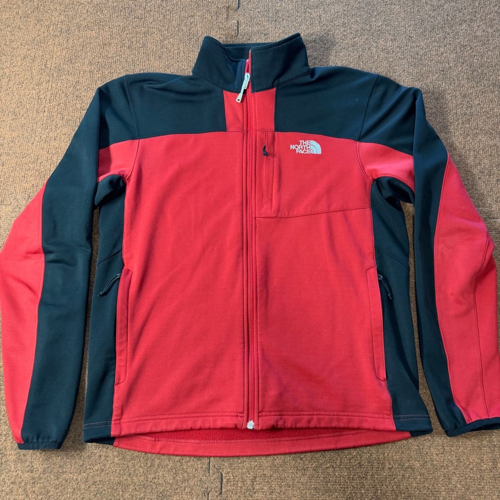 A+ The North Face Mens Apex Bionic Softshell Jacket‎ Red Black Colorblock Large